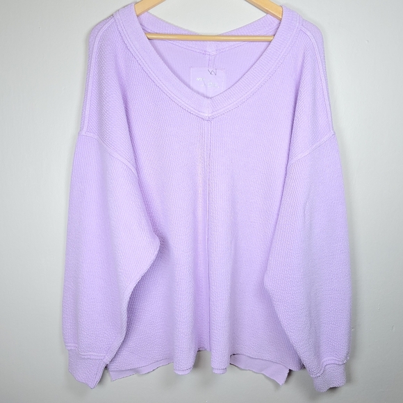 aerie Sweaters - Aerie Knit Sweater V-Neck Stretch Lavender Long Sleeve Casual Chic Oversized Lrg